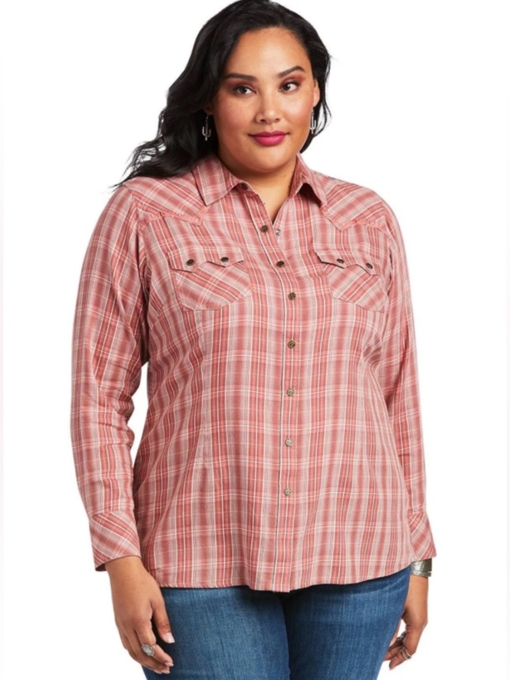Ariat Fitted Plaid Western Embroidered Thunderbird Snap Western Cowgirl LS Shirt